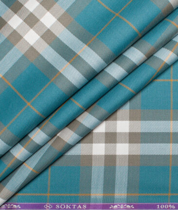 Soktas  Giza Cotton Checks Shirting Fabric (Deep Aqua Blue)