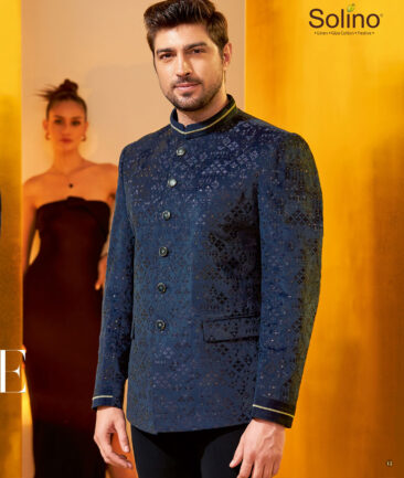 Solino  Velvet  Embroidered  Ethnic Suiting Fabric (Dark Royal Blue)