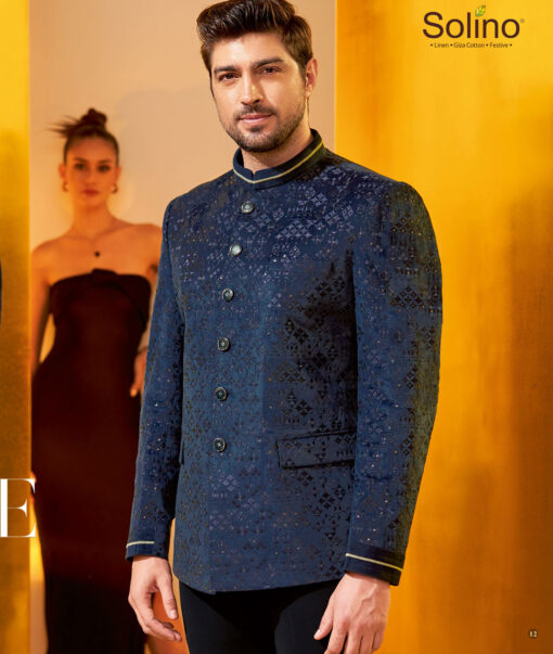 Solino  Velvet  Embroidered  Ethnic Suiting Fabric (Dark Royal Blue)