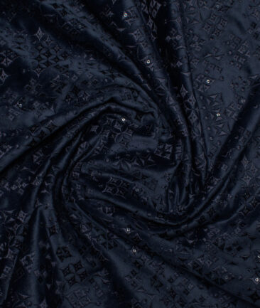 Solino  Velvet  Embroidered  Ethnic Suiting Fabric (Dark Royal Blue)