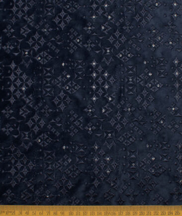 Solino  Velvet  Embroidered  Ethnic Suiting Fabric (Dark Royal Blue)