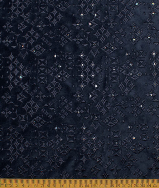 Solino  Velvet  Embroidered  Ethnic Suiting Fabric (Dark Royal Blue)