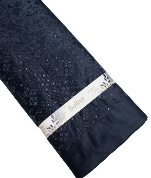 Solino  Velvet  Embroidered  Ethnic Suiting Fabric (Dark Royal Blue) - Image 6