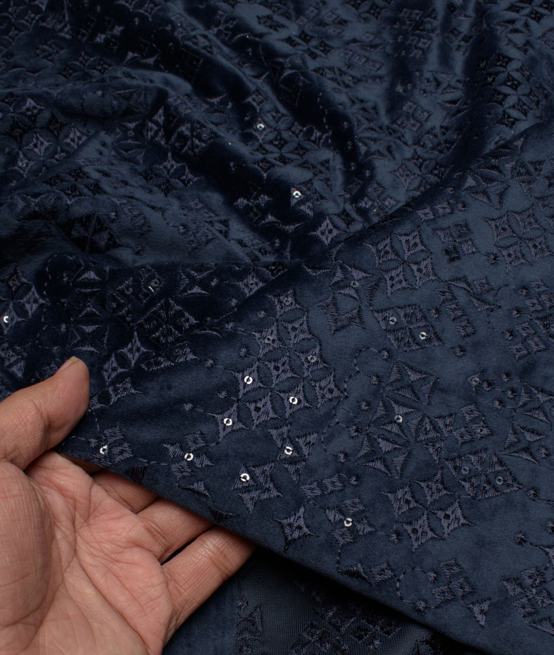 Solino Velvet Embroidered Ethnic Suiting Fabric (Dark Royal Blue) Solino Velvet Embroidered Ethnic Suiting Fabric (Dark Royal Blue)