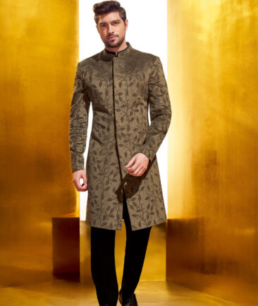 Solino  Suede  Embroidered  Ethnic Suiting Fabric (Brown)