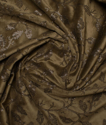 Solino  Suede  Embroidered  Ethnic Suiting Fabric (Brown)