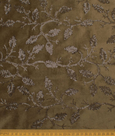 Solino  Suede  Embroidered  Ethnic Suiting Fabric (Brown)