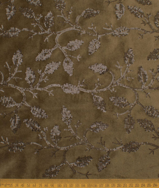 Solino  Suede  Embroidered  Ethnic Suiting Fabric (Brown)