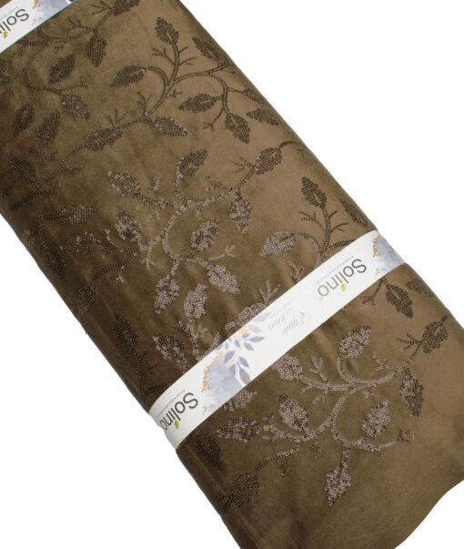 Solino  Suede  Embroidered  Ethnic Suiting Fabric (Brown) - Image 5