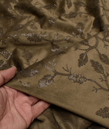 Solino  Suede  Embroidered  Ethnic Suiting Fabric (Brown)