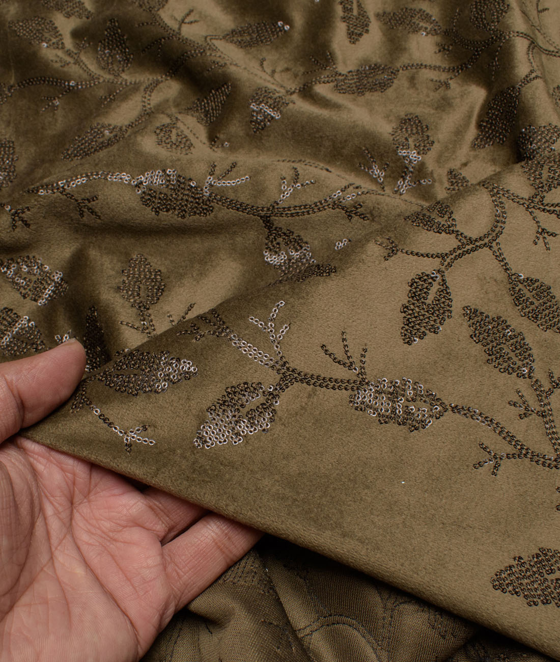 Solino Suede Embroidered Ethnic Suiting Fabric (Brown) Solino Suede Embroidered Ethnic Suiting Fabric (Brown)