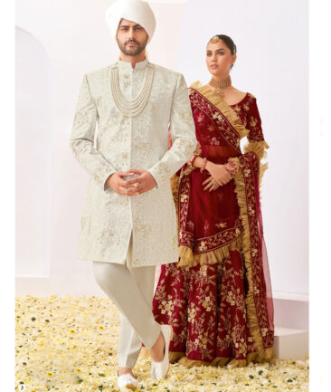 Solino  Faux Silk  Embroidered  Ethnic Suiting Fabric (White)