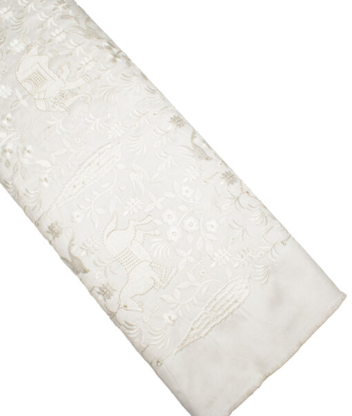 Solino  Faux Silk  Embroidered  Ethnic Suiting Fabric (White) - Image 5