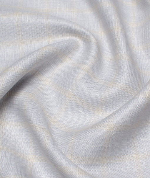 Linen Club 40 LEA Checks European Linen Suiting Fabric (Light Grey)