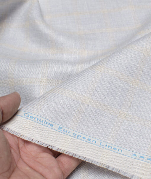 Linen Club 40 LEA Checks European Linen Suiting Fabric (Light Grey)