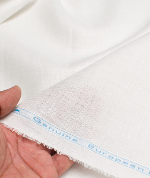 Linen Club Men's Linen 50 LEA Solid Unstitched Shirting Fabric (White) - Image 2
