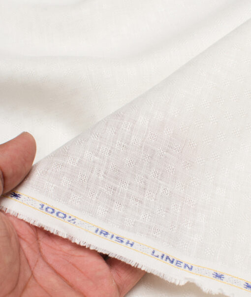 Arvind Men's Irish Linen 60 LEA Dobby  Unstitched Shirting Fabric (Milky White) - Image 2