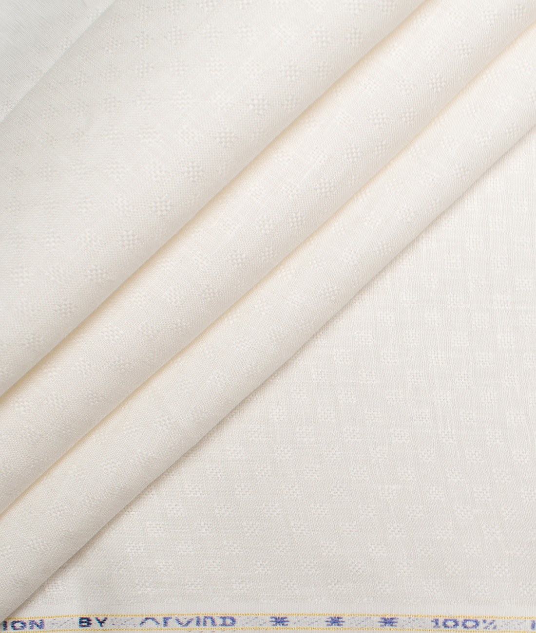 LSADSHLINEN128WHDOTSQDOBJUL Arvind Men's Irish Linen 60 LEA Dobby Unstitched Shirting Fabric (Milky White) - Image 1