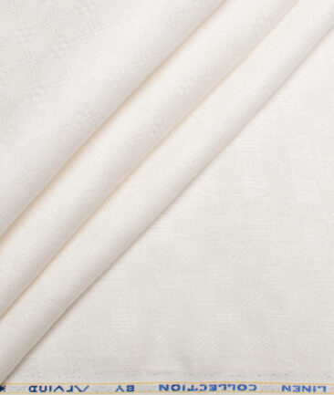 Arvind Men's Irish Linen 60 LEA Dobby  Unstitched Shirting Fabric (Milky White)