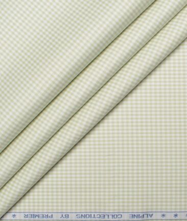 Premier Mills 2 Ply 50's Giza Cotton Checks Shirt or Kurta Fabric (Light Green)