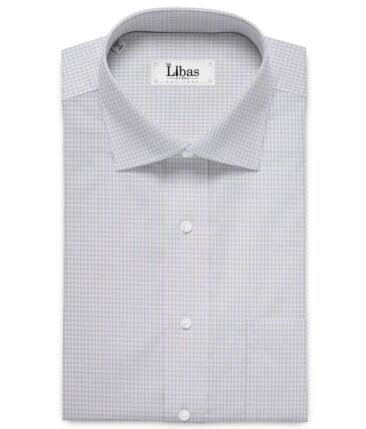 Premier Mills 2 Ply 50's Giza Cotton Checks Shirt or Kurta Fabric (Light Grey)