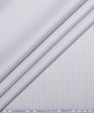 Premier Mills 2 Ply 50's Giza Cotton Checks Shirt or Kurta Fabric (Light Grey)