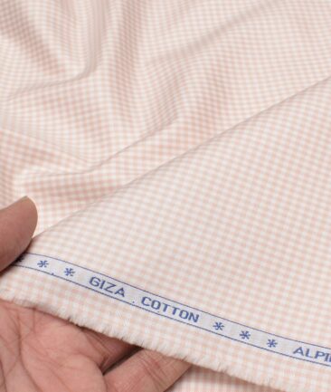 Premier Mills 2 Ply 50's Giza Cotton Checks Shirt or Kurta Fabric (Peach)