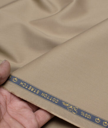 Vercelli Italy  Solids Supima Cotton Stretchable Suiting Fabric (Khakhi Brown)