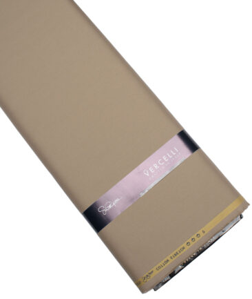 Vercelli Italy  Solids Supima Cotton Stretchable Suiting Fabric (Khakhi Brown)