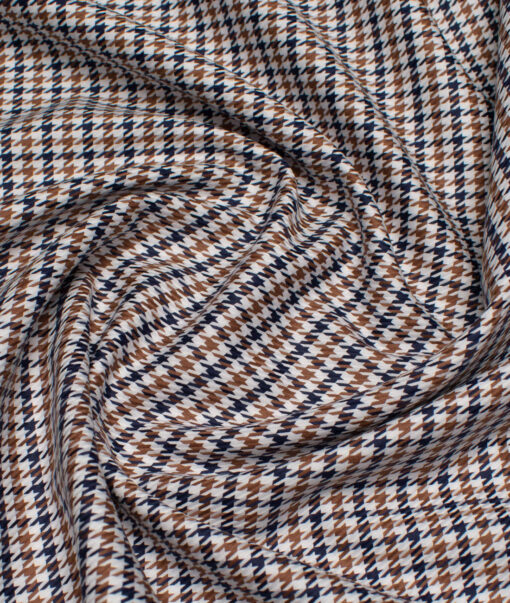 Tessitura Monti  Giza Cotton Houndstooth Shirting Fabric (White & Brown)