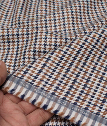 Tessitura Monti  Giza Cotton Houndstooth Shirting Fabric (White & Brown)