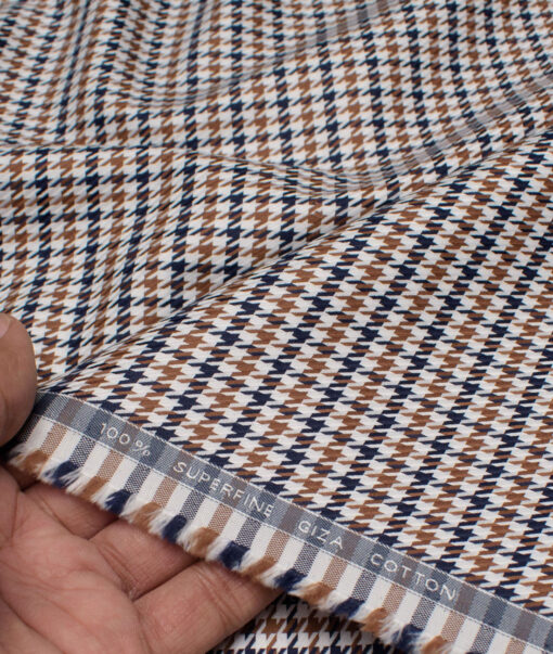 Tessitura Monti  Giza Cotton Houndstooth Shirting Fabric (White & Brown)