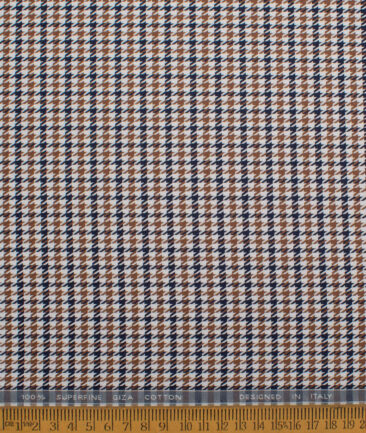 Tessitura Monti  Giza Cotton Houndstooth Shirting Fabric (White & Brown)