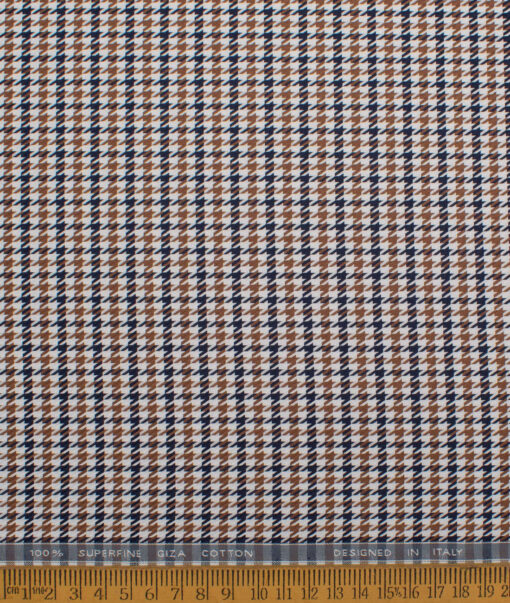 Tessitura Monti  Giza Cotton Houndstooth Shirting Fabric (White & Brown)