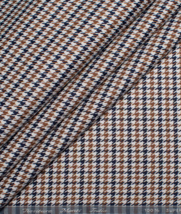 Tessitura Monti  Giza Cotton Houndstooth Shirting Fabric (White & Brown)