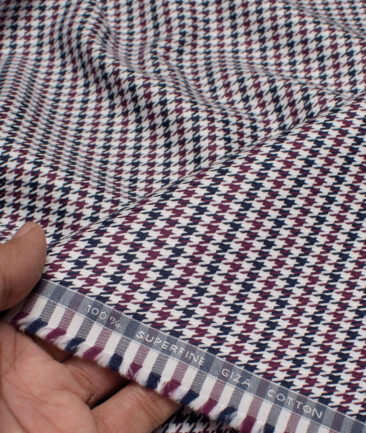 Tessitura Monti  Giza Cotton Houndstooth Shirting Fabric (White & Purple)