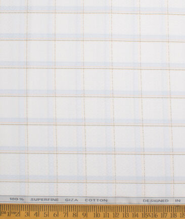 Tessitura Monti 2 Ply 70's Giza Cotton Checks Shirting Fabric (White & Sky Blue)
