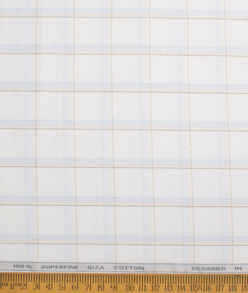 Tessitura Monti 2 Ply 70's Giza Cotton Checks Shirting Fabric (White & Sky Blue)