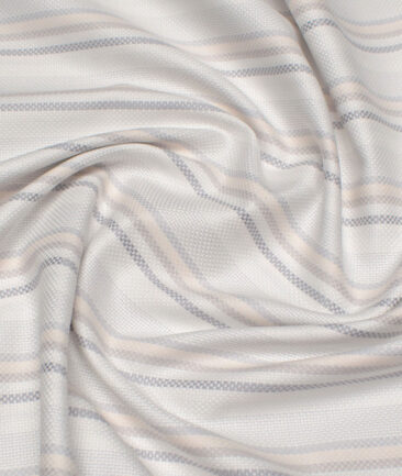 Reid & Taylor  Giza Cotton Striped Shirting Fabric (White & Peach)