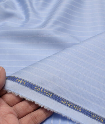 J.Hampstead  Giza Cotton Striped Shirting Fabric (Sky Blue)