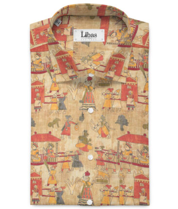 J.Hampstead 60 LEA European Linen Printed Shirt or Kurta Fabric (Beige)