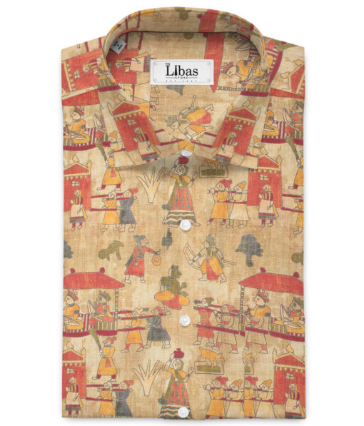 J.Hampstead 60 LEA European Linen Printed Shirt or Kurta Fabric (Beige)