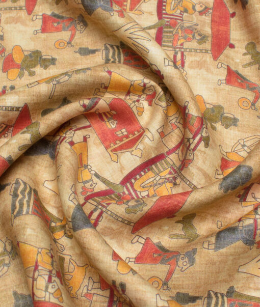 J.Hampstead 60 LEA European Linen Printed Shirt or Kurta Fabric (Beige)