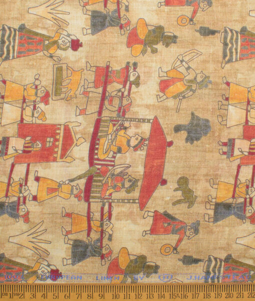 J.Hampstead 60 LEA European Linen Printed Shirt or Kurta Fabric (Beige)