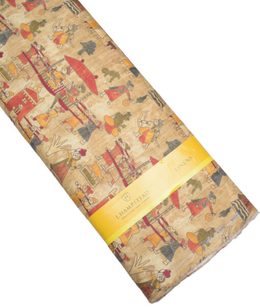 J.Hampstead 60 LEA European Linen Printed Shirt or Kurta Fabric (Beige)