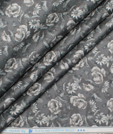 Navsari  Cotton Printed Shirt or Kurta Fabric (Greenish Grey)