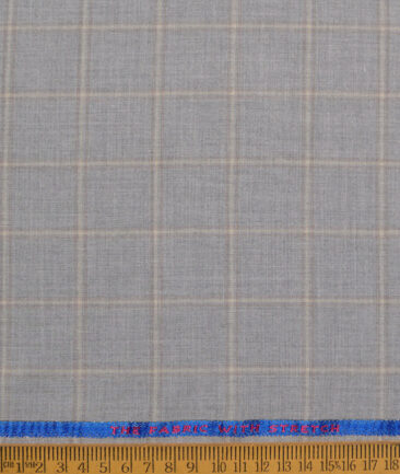 OCM Terry Rayon Checks  Stretchable Suiting Fabric (Light Grey)