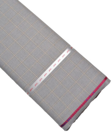 OCM Terry Rayon Checks  Stretchable Suiting Fabric (Light Grey)