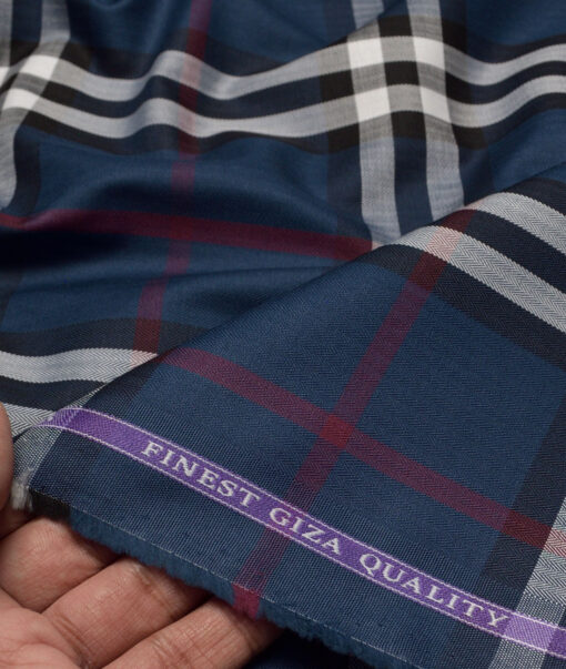 Soktas  Giza Cotton Checks Shirting Fabric (Dark Royal Blue)