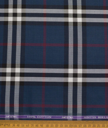 Soktas  Giza Cotton Checks Shirting Fabric (Dark Royal Blue)